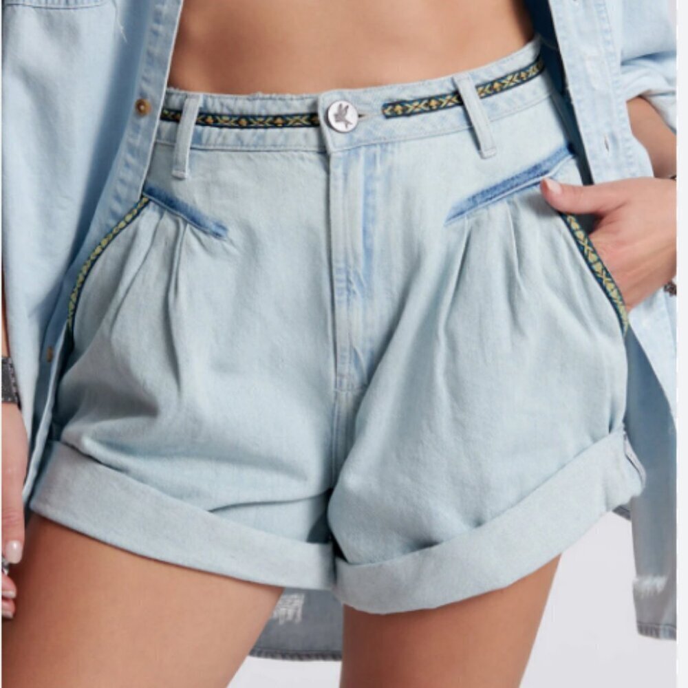 One Teaspoon Streetwalkers High Waist 80's Fit Aztec Blue Embroidered Shorts 26